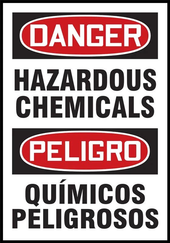 AccuformNMC SBLCHL024XVE OSHA Danger Bilingual Safety Label, Hazardous Chemicals, Adhesive Dura Vinyl, 3-1/2" H x 5" W