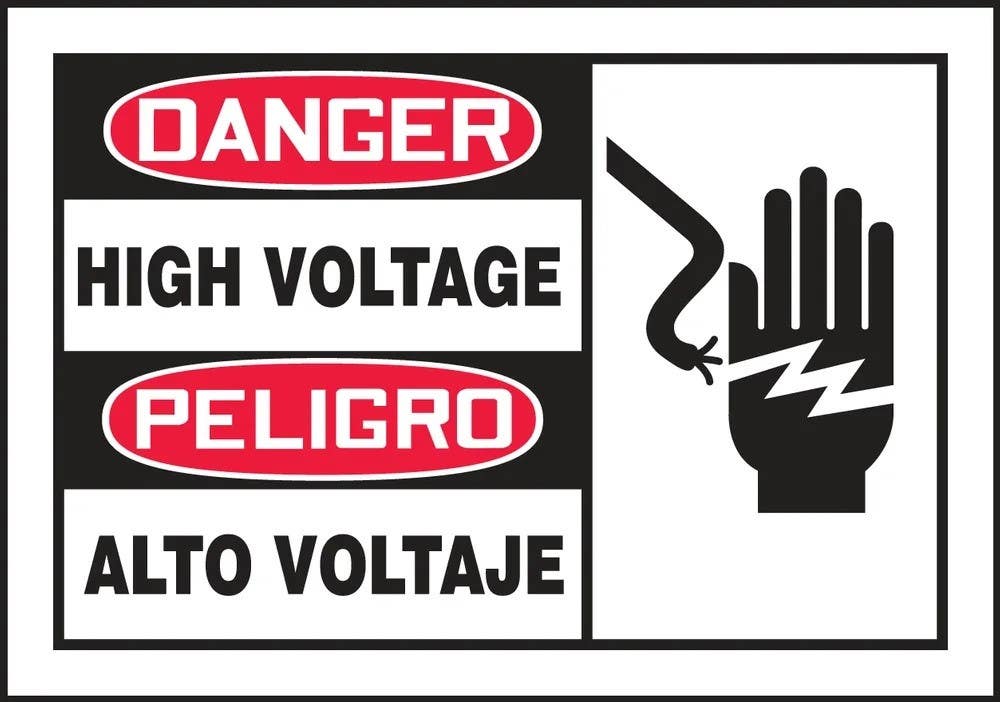 AccuformNMC SBLELC055XVE Bilingual OSHA Danger Safety Label, High Voltage, Adhesive Dura Vinyl, 3-1/2" H x 5" W