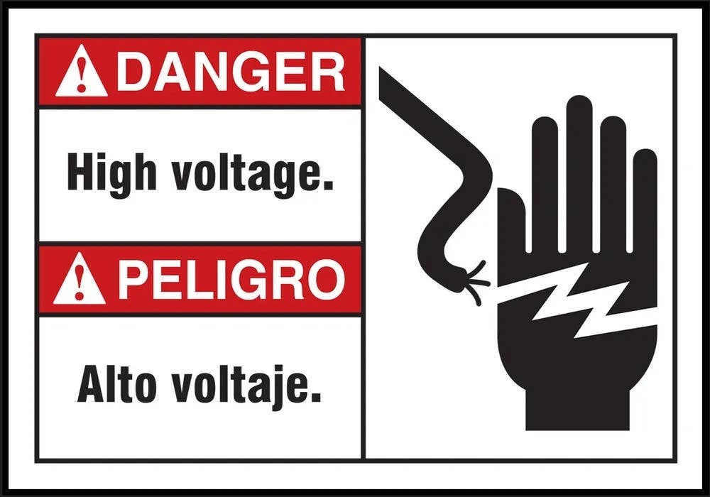 AccuformNMC SBLELC113XVE Bilingual OSHA Danger Safety Sign, High Voltage Graphic, Adhesive Dura Vinyl, 3-1/2" H x 5" W