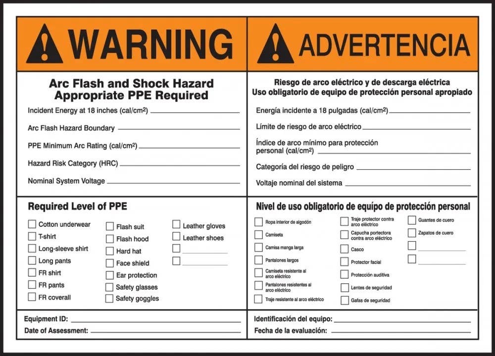 AccuformNMC SBLELC33 ANSI Warning Safety Label, Arch Flash and Shock Hazard, Appropriate PPE Required, Adhesive Dura-Vinyl