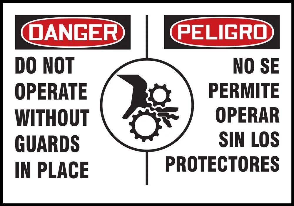 AccuformNMC SBLEQM005XVE Bilingual OSHA Danger Equipment Safety Label, Do Not..., Adhesive Dura Vinyl, 3-1/2" H x 5" W