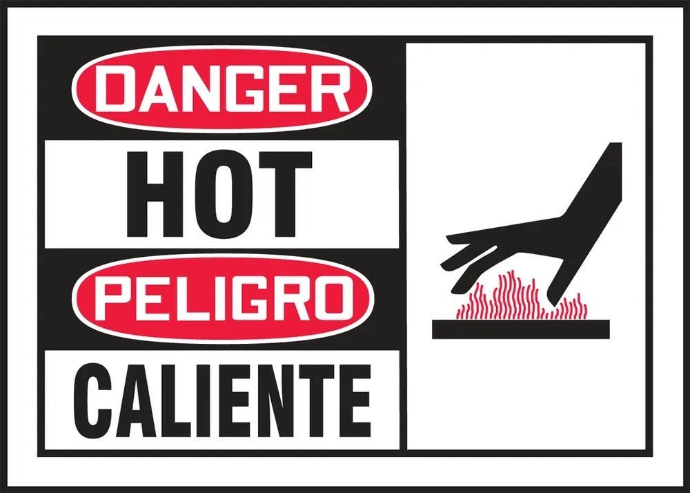 AccuformNMC SBLEQM015XVE Bilingual OSHA Danger Safety Label, Hot, Adhesive Dura Vinyl, 3-1/2" H x 5" W