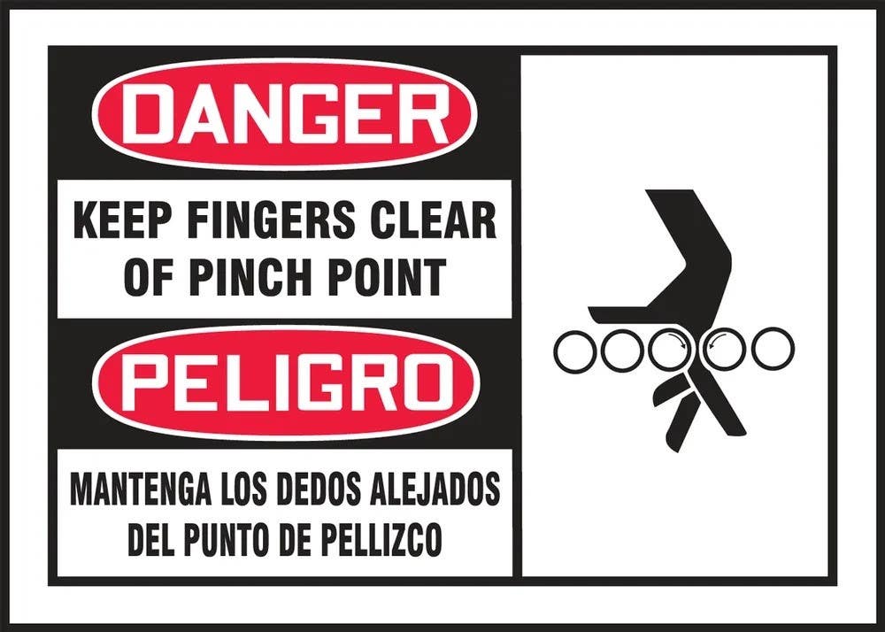 AccuformNMC SBLEQM180VSP OSHA Danger Safety Label, Keep Fingers Clear Of Pinch..., Adhesive Vinyl, 3-1/2" H x 5" W, 5/Pk