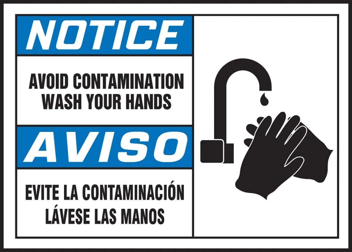 AccuformNMC SBLSPS806XVE Bilingual OSHA Notice Safety Label, Avoid Contamination..., Adhesive Dura Vinyl, 3-1/2" H x 5" W