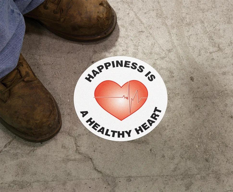 AccuformNMC MFS1 Slip-Gard, Floor Sign, Happiness Is A Healthy Heart