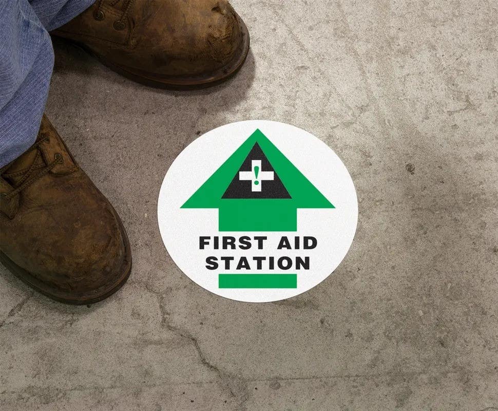 AccuformNMC MFS21 Slip-Gard, Floor Sign, First Aid Station (Arrow)