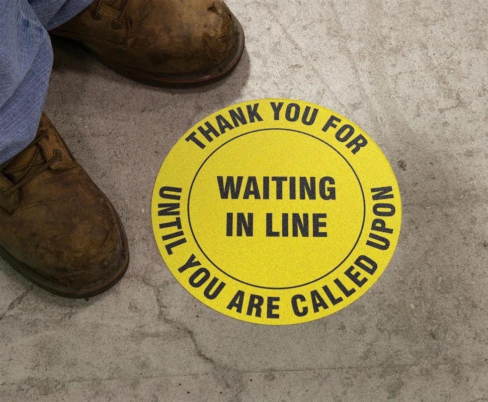 AccuformNMC MFS34 Slip-Gard, Floor Sign, Thank You For Waiting In Line Until You Are Called Upon
