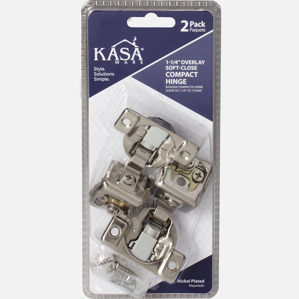 Hardware Resources KFHCS114-B-2 KasaWare 1-1/4" Overlay Soft-Close Compact Hinge, 2-Pack