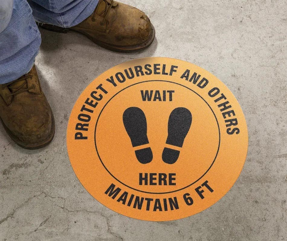 AccuformNMC MFS39 Slip-Gard, Floor Sign, Protect Yourself And Others Wait Here Maintain 6 Ft