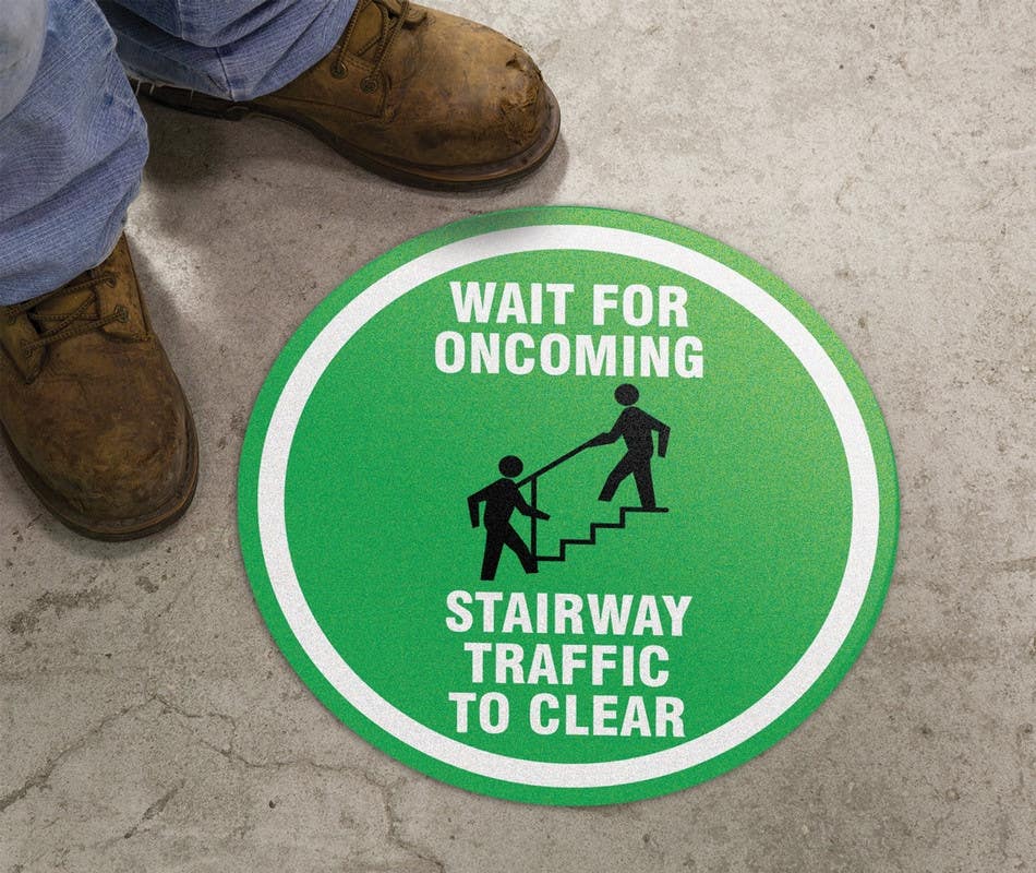 AccuformNMC MFS39 Slip-Gard, Floor Sign, Wait For Oncoming Stairway Traffic To Clear