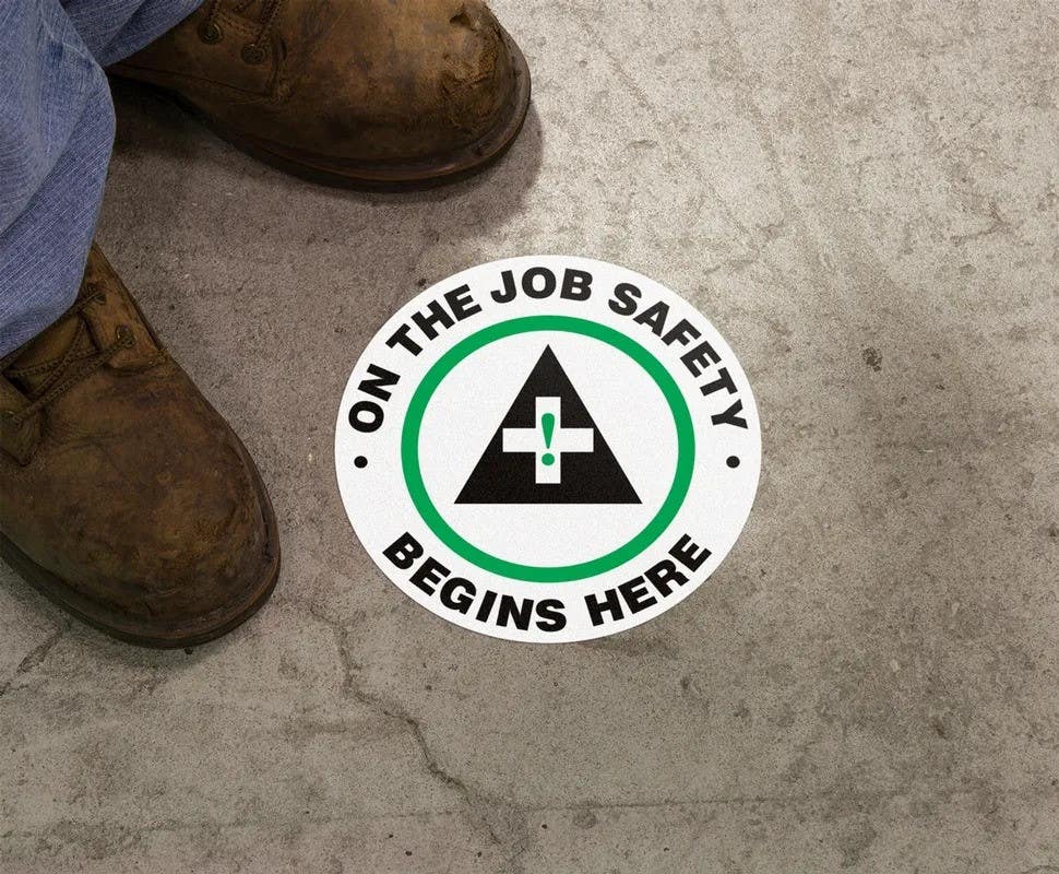 AccuformNMC MFS Slip-Gard, Floor Sign, On The Job Safety Begins Here