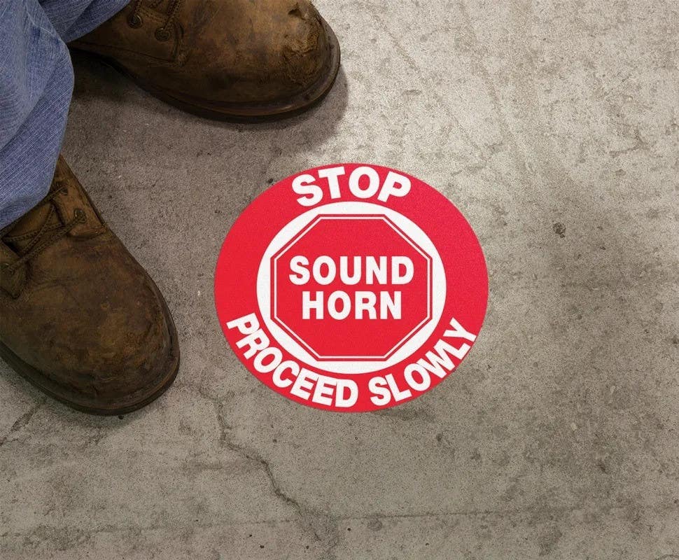 AccuformNMC MFS Slip-Gard, Floor Sign, Stop, Sound Horn, Proceed Slowly