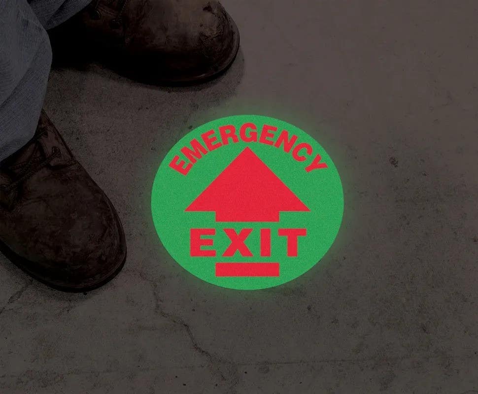 AccuformNMC MFS Glow-In-The-Dark Slip-Gard, Floor Sign, Emergency Exit (Arrow)