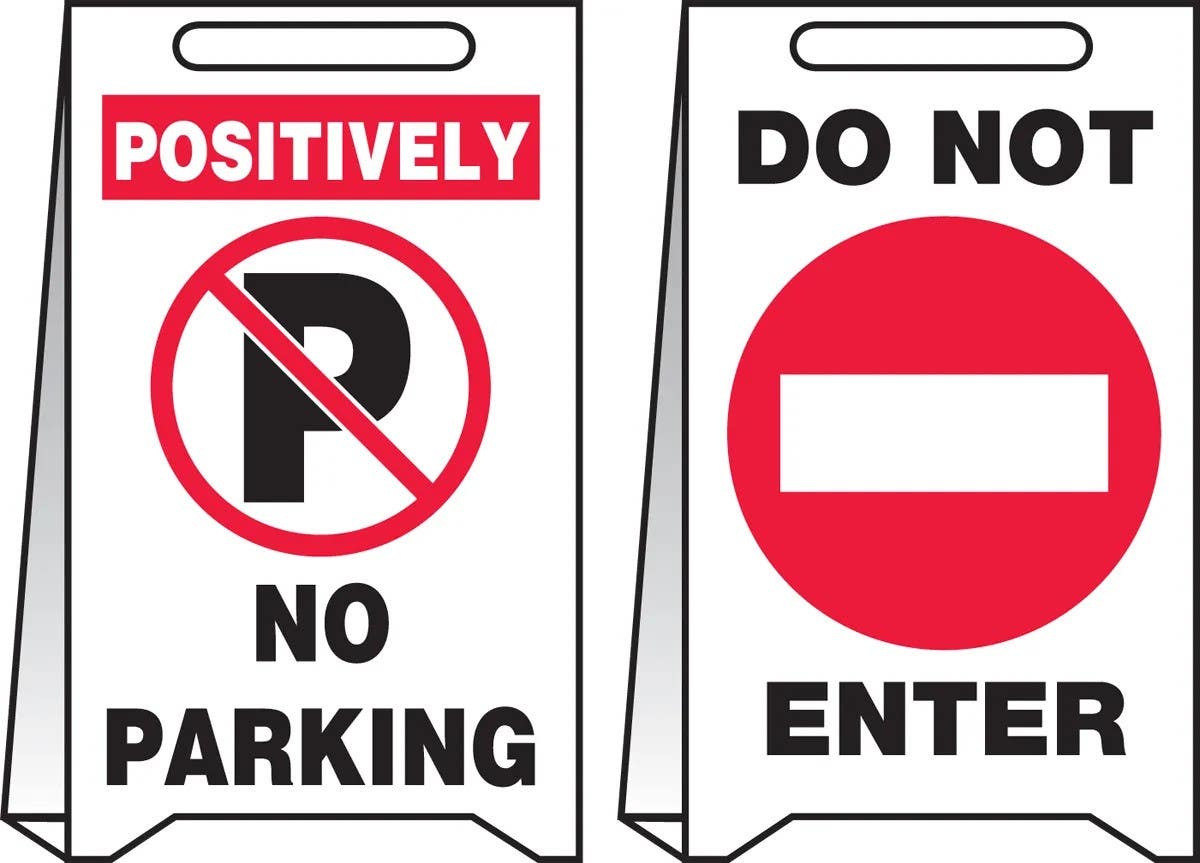 AccuformNMC PFE444 Reversible Fold-Ups Floor Sign, Positively No Parking..., Corrugated Plastic, 20" H x 12" W