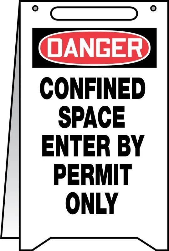 AccuformNMC PFR130 OSHA Danger Fold-Ups Floor Sign, Confined Space, Enter By Permit Only, 20" H x 12" W