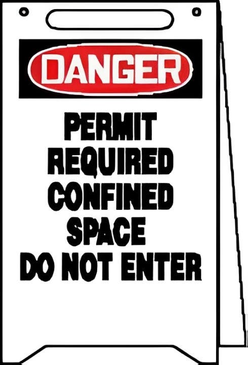 AccuformNMC PFR132 OSHA Danger Folds-Ups Floor Sign, Confined Space, Do Not Enter, Permit Required, 20" H x 12" W