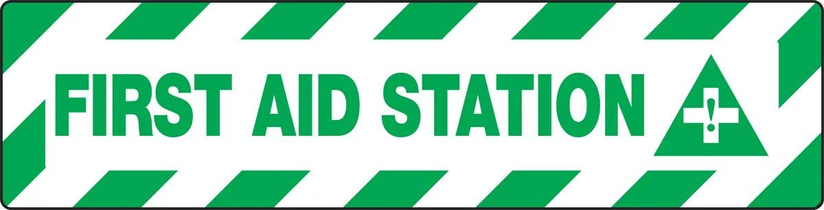 AccuformNMC PSD412 Skid Gard Floor Sign, First Aid Station, 6" H x 24" W