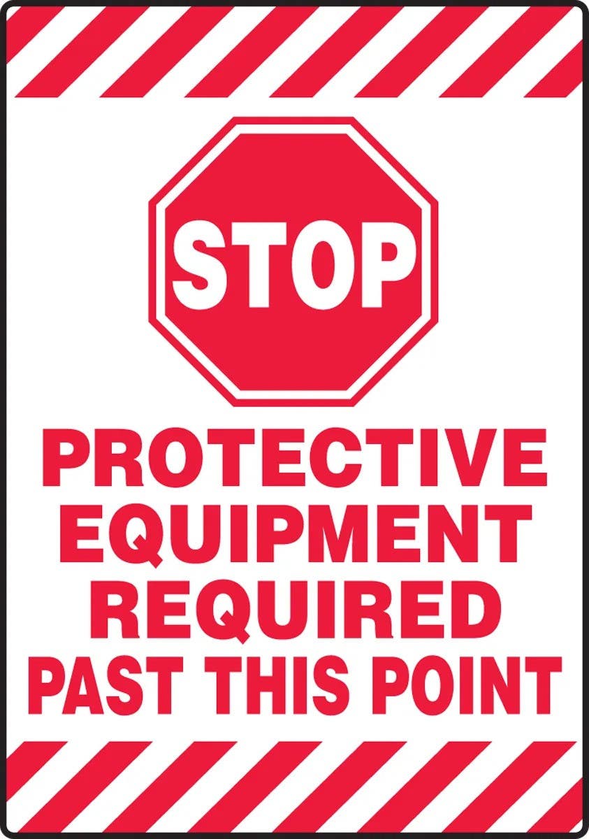 AccuformNMC PSR684 Slip-Gard, Mat-Style Floor Sign, Stop, Protective Equipment Required Past This Point, 20" H x 14" W
