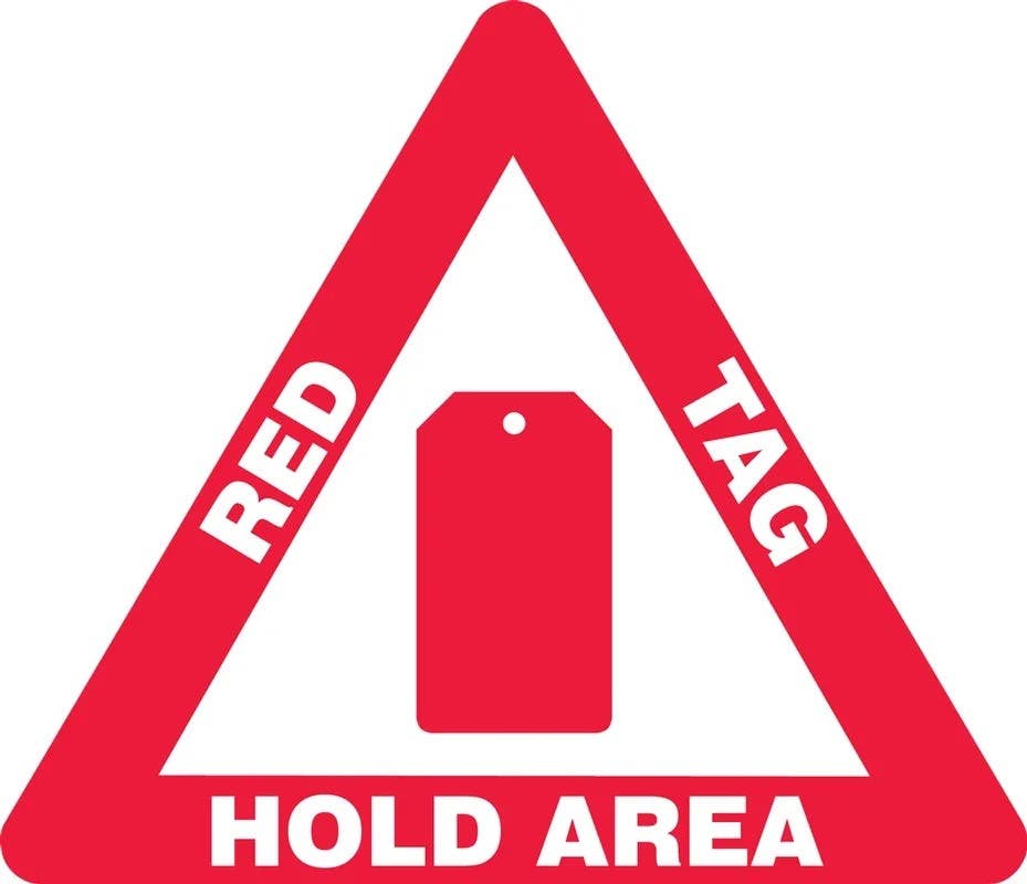 AccuformNMC PSR803 Slip-Gard, Triangle Floor Sign, Red Tag Hold Area, 17"