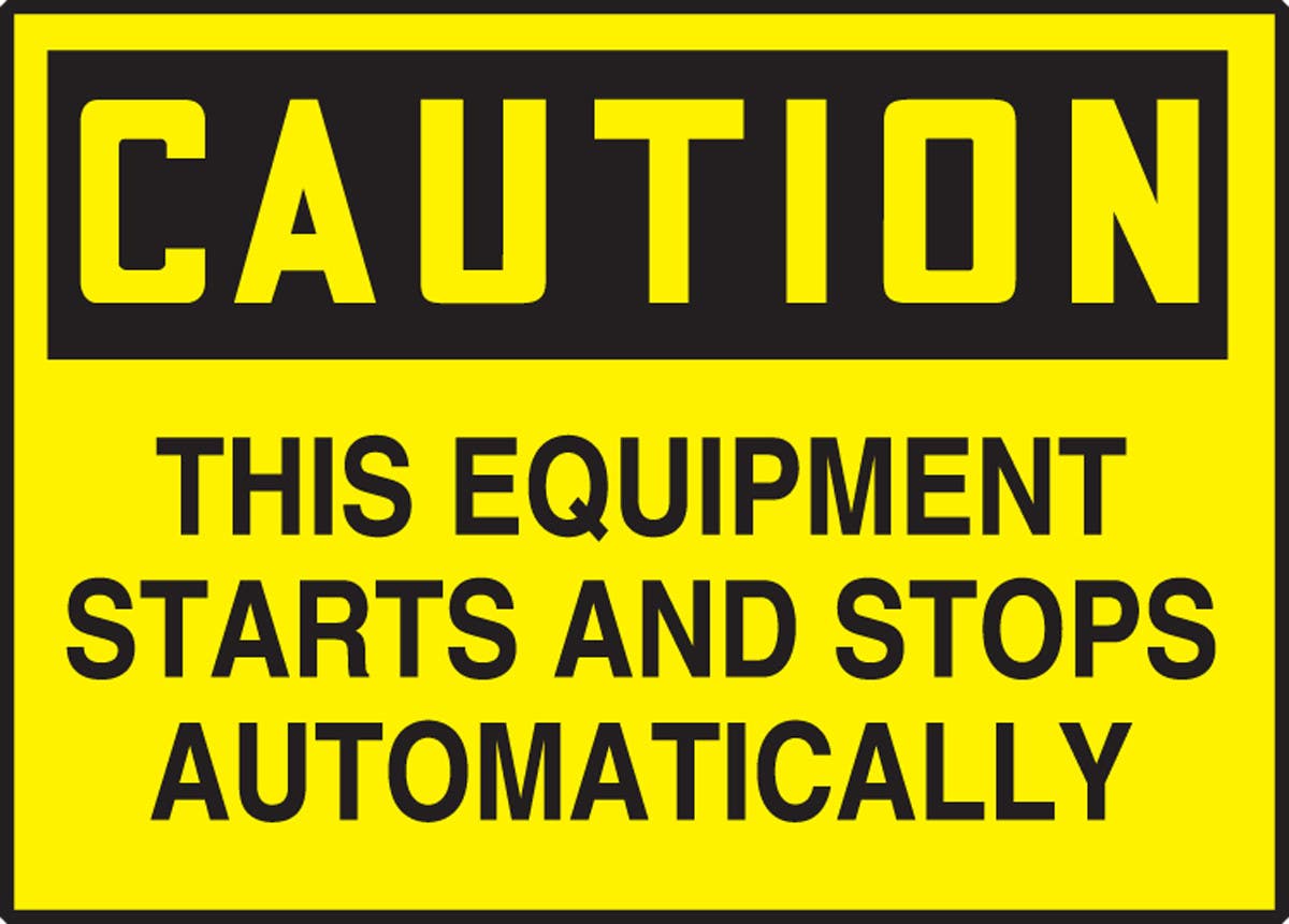 AccuformNMC LEQM782XVE OSHA Caution Equipment Safety Label, This Equipment Starts..., Adhesive Dura Vinyl, 3-1/2" H x 5" W