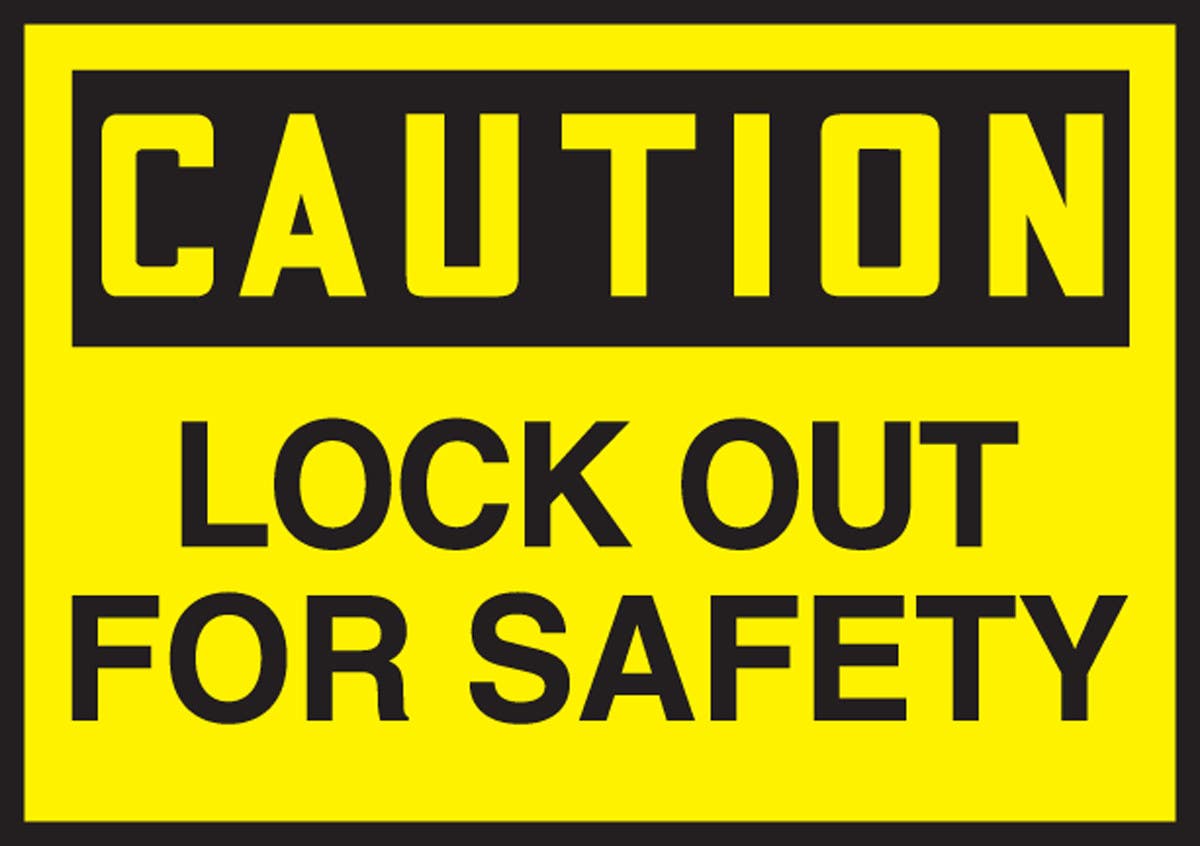 AccuformNMC LLKT611XVE OSHA Caution Lockout/Tagout Label, Lock Out For Safety, Adhesive Dura Vinyl, 3-1/2" H x 5" W