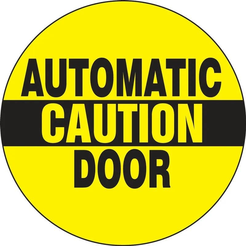 AccuformNMC LADM200E Double-Sided Door Stickers, Caution, Automatic Door, 6" x 6"