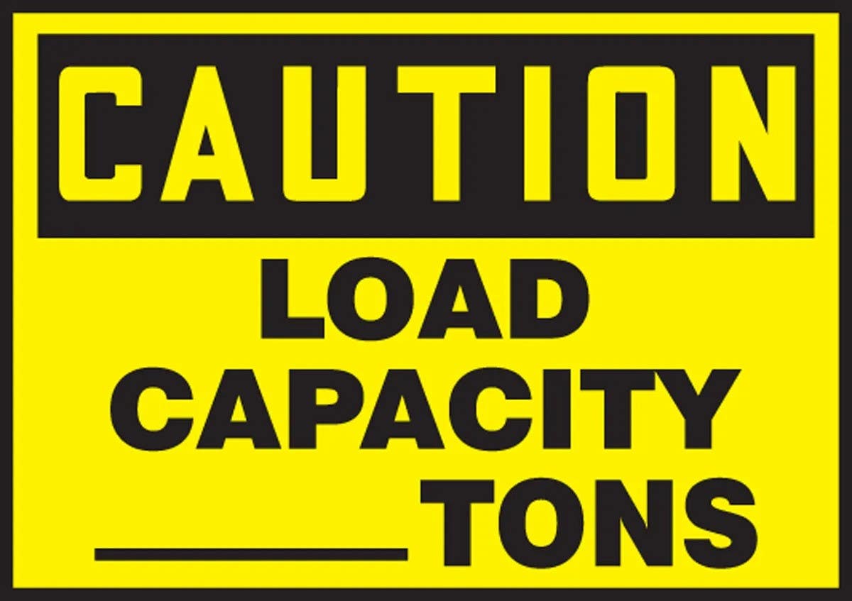 AccuformNMC LCAP630XVE OSHA Caution Safety Label, Load Capacity __ Tons, Adhesive Dura Vinyl, 3-1/2" H x 5" W