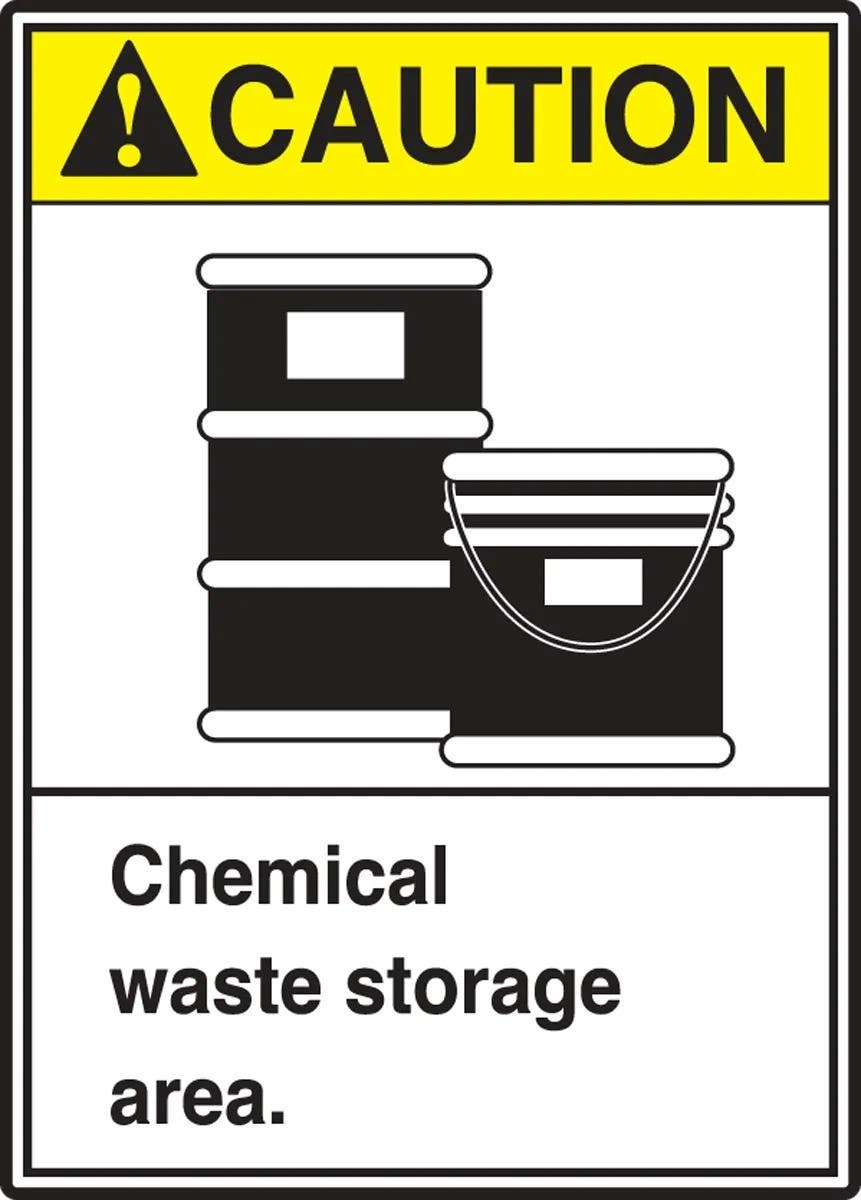 AccuformNMC LCHL607XVE ANSI Caution Safety Label, Chemical Waste Storage Area, Adhesive Dura Vinyl, 5" H x 3-1/2" W