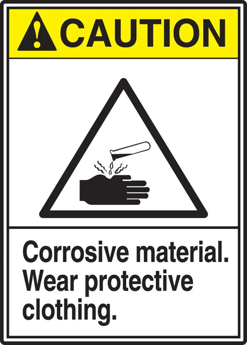 AccuformNMC LCHL608VSP ANSI Caution Safety Label, Corrosive Material..., Adhesive Vinyl, 5" H x 3-1/2" W, 5/Pk