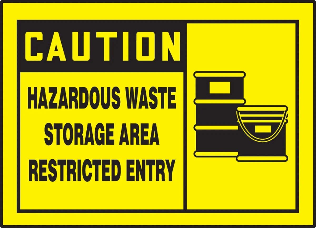 AccuformNMC LCHL609XVE OSHA Caution Safety Label, Hazardous Waste Storage Area..., Adhesive Dura Vinyl, 3-1/2" H x 5" W