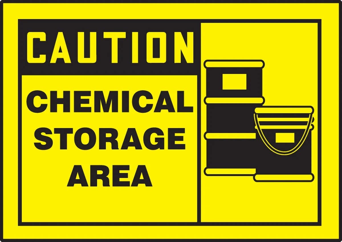 AccuformNMC LCHL610VSP OSHA Caution Safety Label, Chemical Storage Area, Adhesive Vinyl, 3-1/2" H x 5" W, 5/Pk