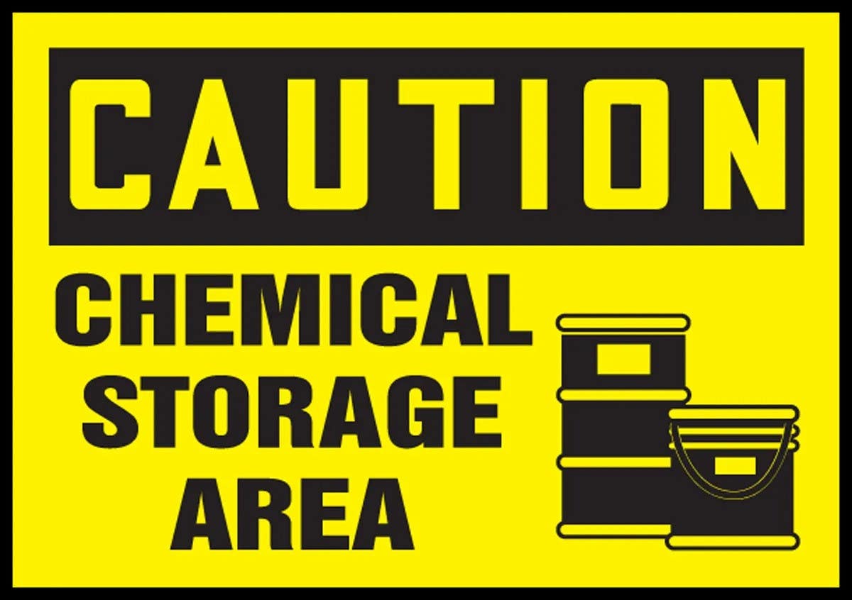 AccuformNMC LCHL616VSP OSHA Caution Safety Label, Chemical Storage Area, Adhesive Vinyl, 3-1/2" H x 5" W, 5/Pk