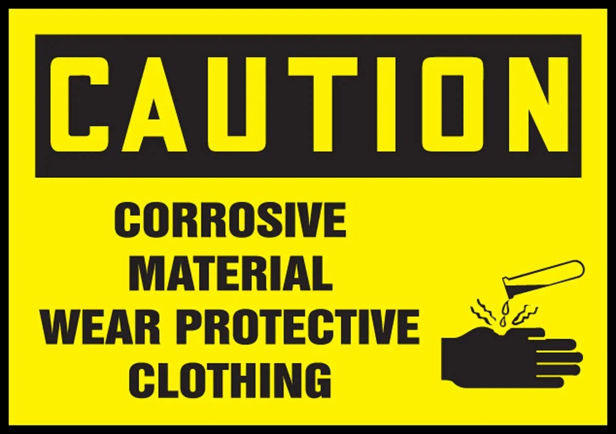 AccuformNMC LCHL617XVE OSHA Caution Safety Label, Corrosive Material..., Adhesive Dura Vinyl, 3-1/2" H x 5" W