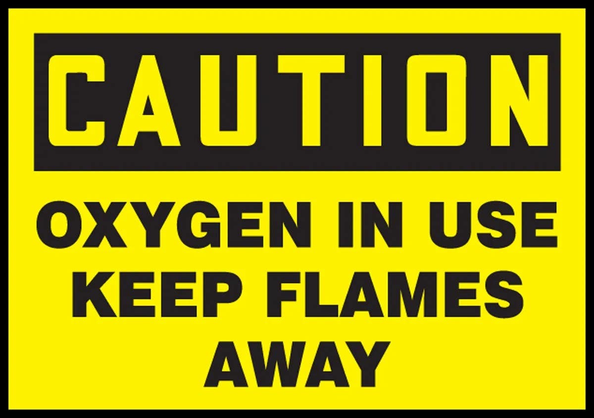 AccuformNMC LCHL618VSP OSHA Caution Safety Label, Oxygen In Use, Keep Flames Away, Adhesive Vinyl, 3-1/2" H x 5" W, 5/Pk