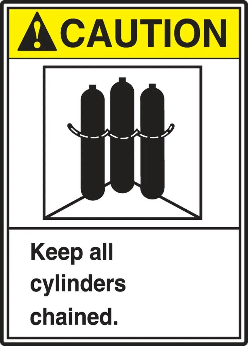 AccuformNMC LCPG600VSP ANSI Caution Safety Label, Keep All Cylinders Chained, Adhesive Vinyl, 5" H x 3-1/2" W, 5/Pk