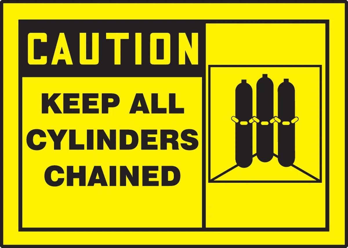 AccuformNMC LCPG602VSP OSHA Caution Safety Label, Keep All Cylinders Chained, Adhesive Vinyl, 3-1/2" H x 5" W, 5/Pk