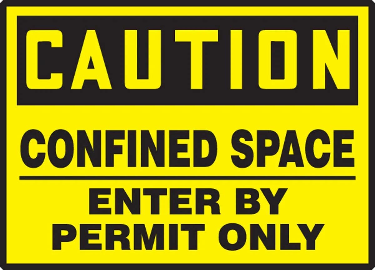 AccuformNMC LCSP606XVE OSHA Caution Safety Label, Confined Space, Enter By Permit..., Adhesive Dura Vinyl, 3-1/2" H x 5" W