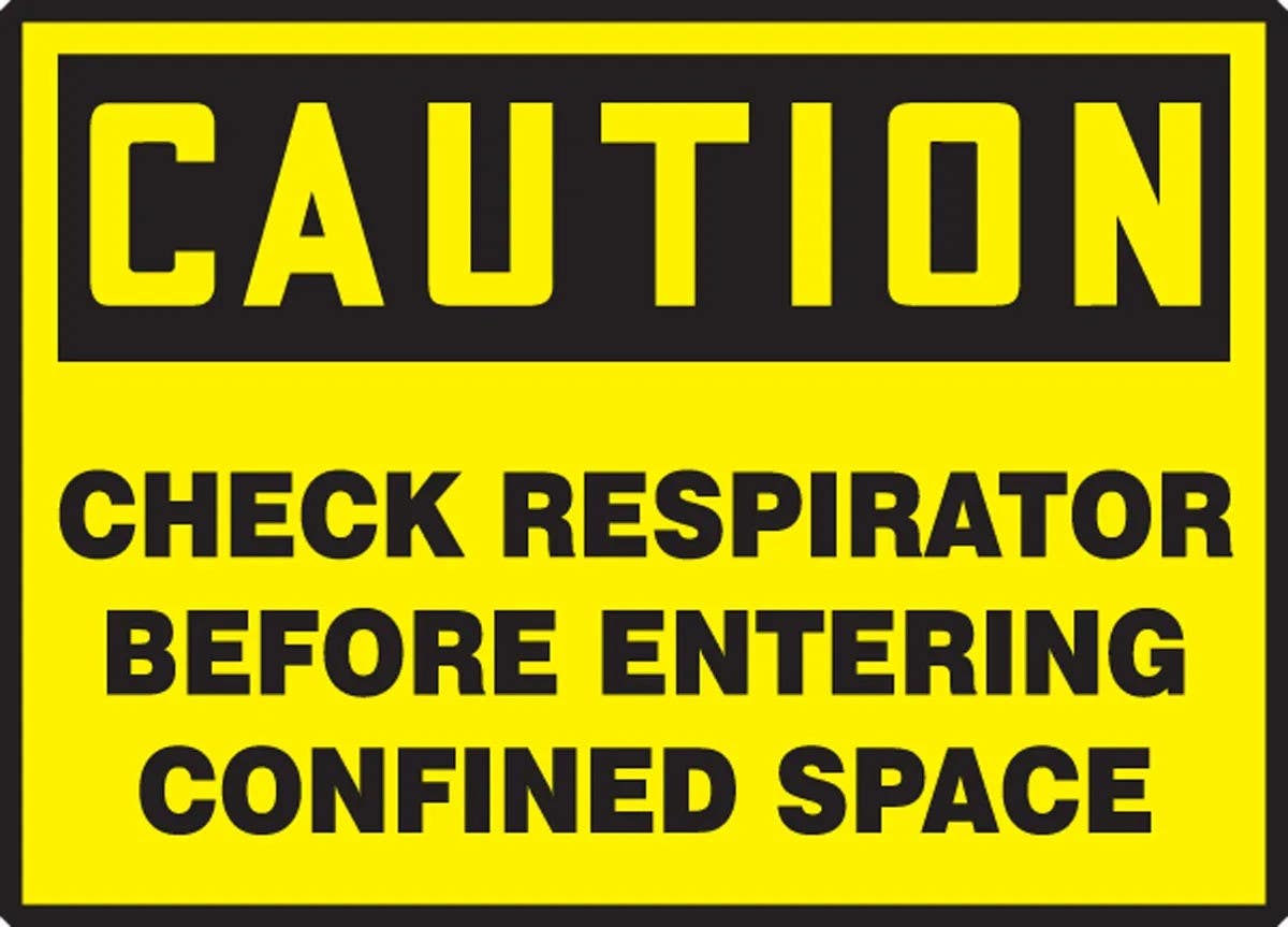 AccuformNMC LCSP614VSP OSHA Caution Safety Label, Check Respirator Before..., Adhesive Vinyl, 3-1/2" H x 5" W, 5/Pk