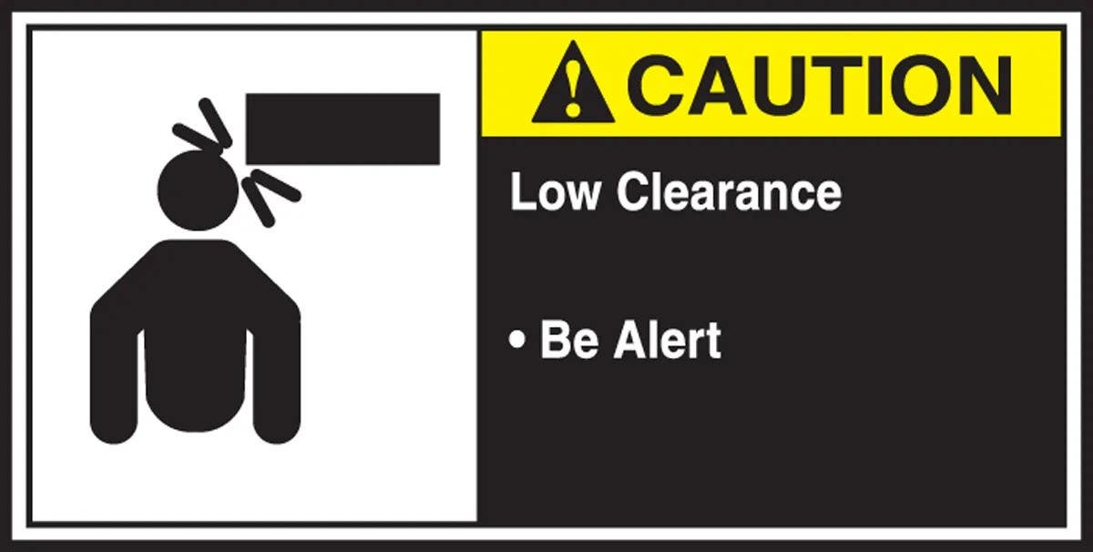 AccuformNMC LECN681 ANSI Caution CEMA Label, Low Clearance, Be Alert, Adhesive Vinyl, 2-1/2" H x 5" W, 5/Pk
