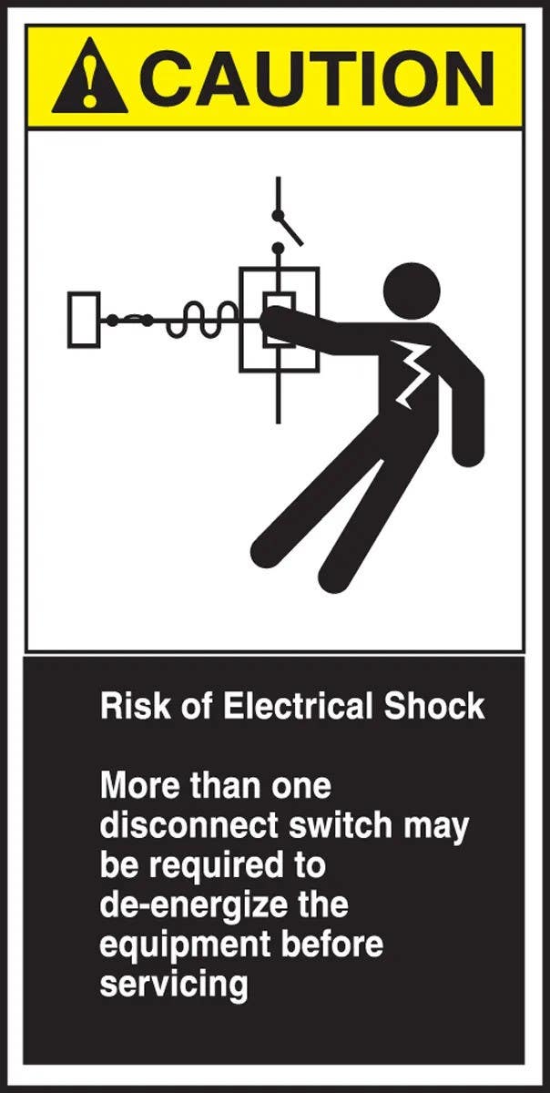 AccuformNMC LECN686 ANSI Caution CEMA Label, Risk Of Electrical Shock, Adhesive Vinyl, 6" H x 3" W, 5/Pk