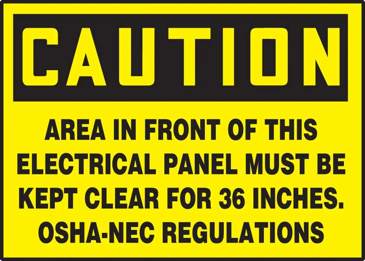 AccuformNMC LELC60 OSHA Caution Safety Label, Area In Front Of This Electrical Panel Must Be..., Adhesive Vinyl, 5/Pk