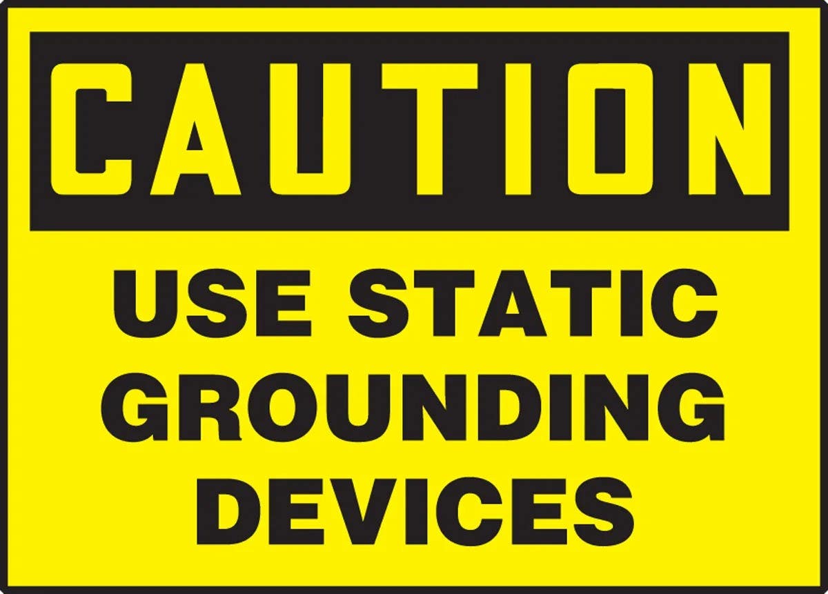 AccuformNMC LELC63 OSHA Caution Safety Label, Use Static Grounding Devices, Adhesive Dura Vinyl