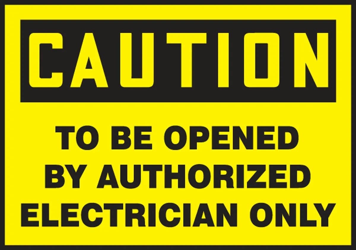 AccuformNMC LELC636XVE OSHA Caution Safety Label, To Be Opened By Authorized..., Adhesive Dura Vinyl, 3-1/2" H x 5" W