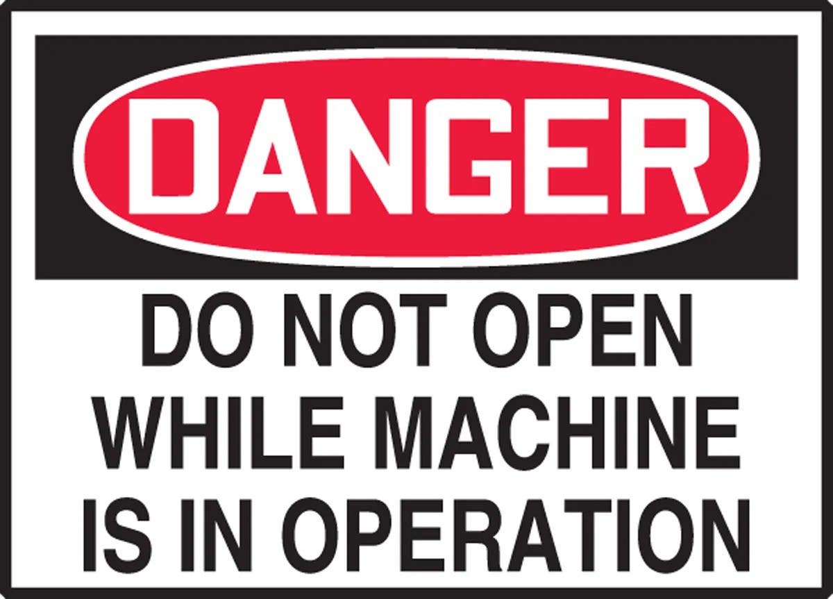 AccuformNMC LEQM004XVE OSHA Caution Safety Label, Do Not Open While Machine..., Adhesive Dura Vinyl, 3-1/2" H x 5" W
