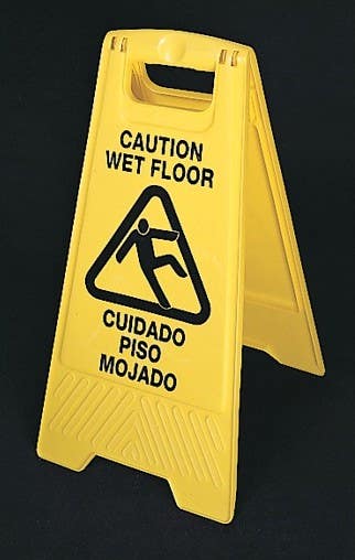 Mutual Industries "Caution Wet Floor" Yellow Industrial Floor Sign in English & Spanish