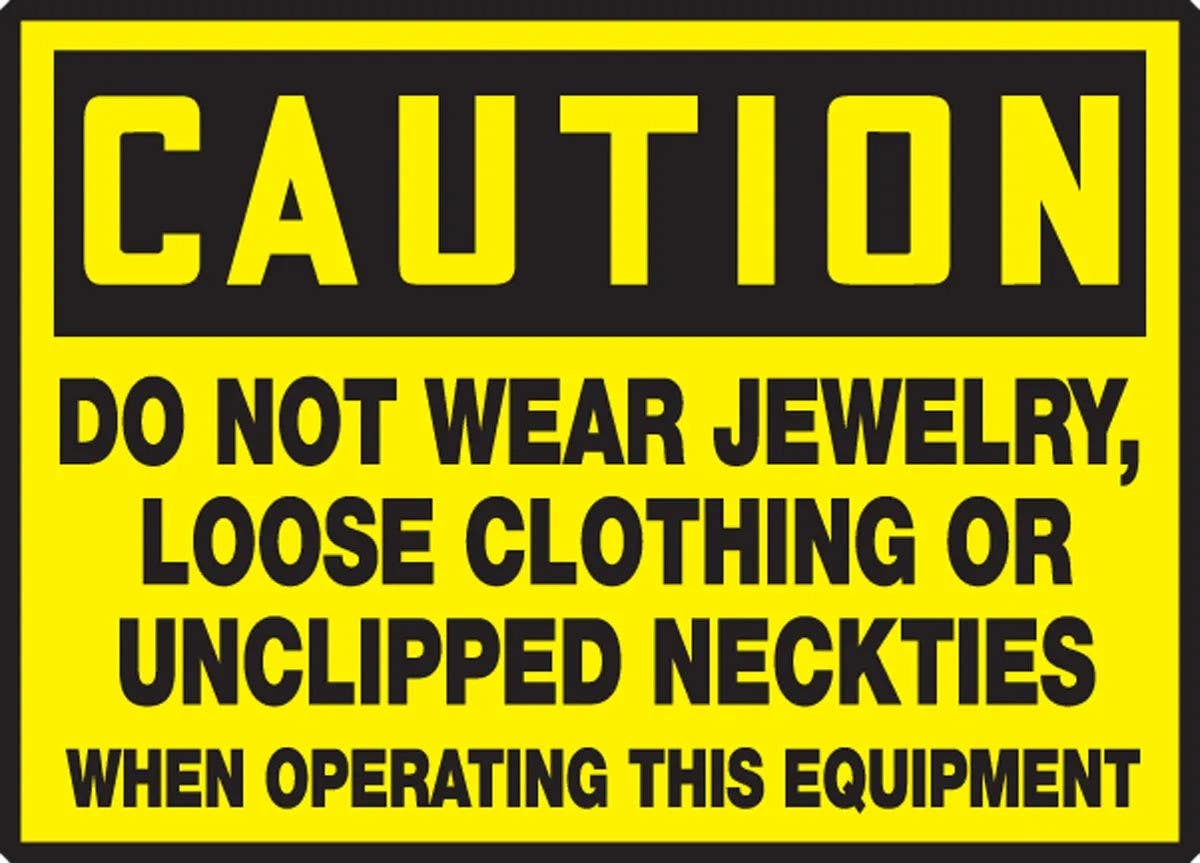 AccuformNMC LEQM618VSP OSHA Caution Safety Label, Do Not Wear Jewelry..., Adhesive Vinyl, 3-1/2" H x 5" W, 5/Pk