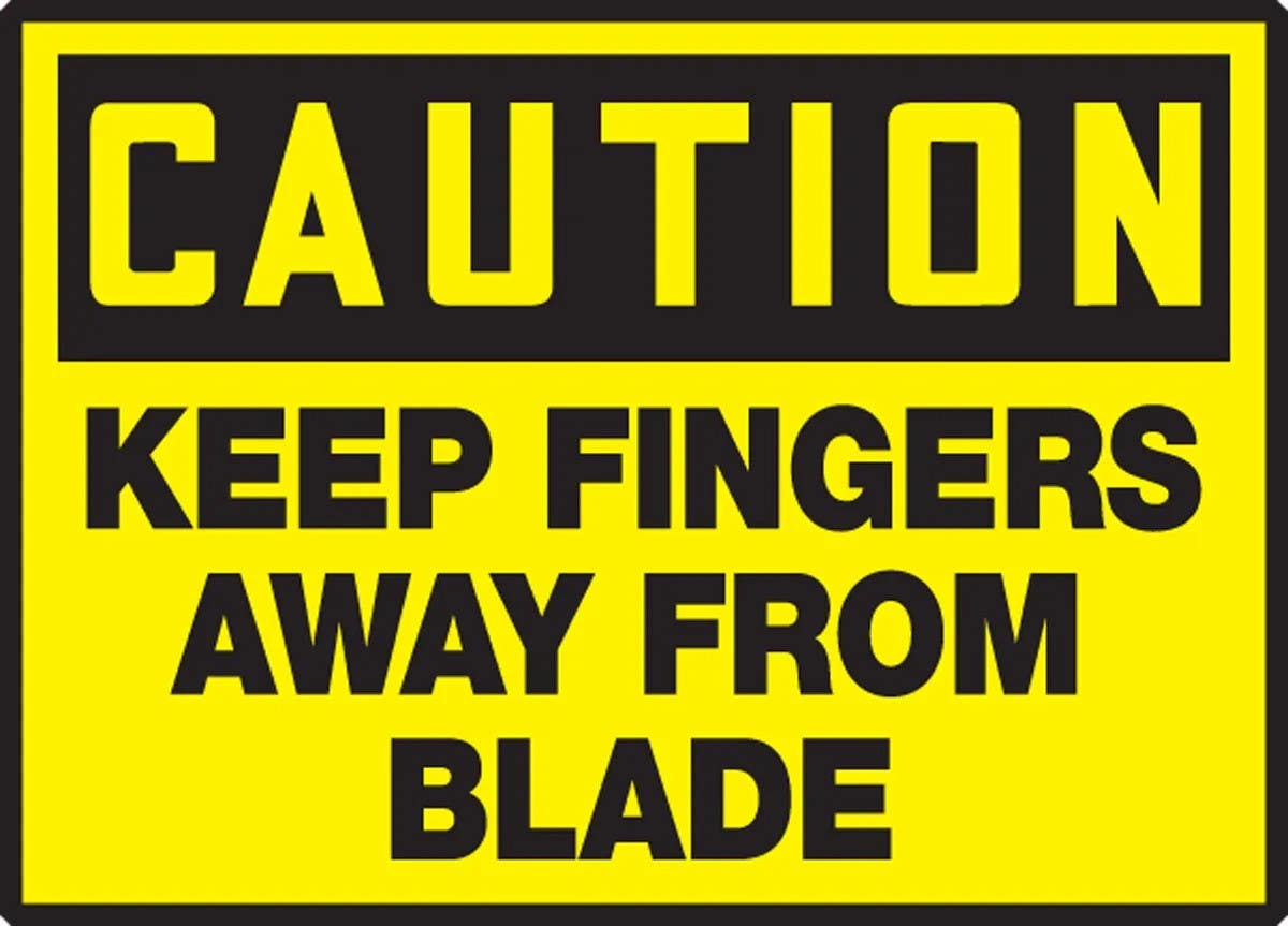 AccuformNMC LEQM622XVE OSHA Caution Safety Label, Keep Fingers Away From Blade, Adhesive Dura Vinyl, 3-1/2" H x 5" W