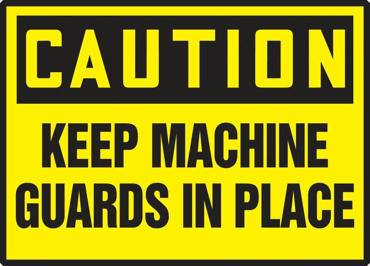 AccuformNMC LEQM625XVE OSHA Caution Safety Label, Keep Machine Guards In Place, Adhesive Dura Vinyl, 3-1/2" H x 5" W