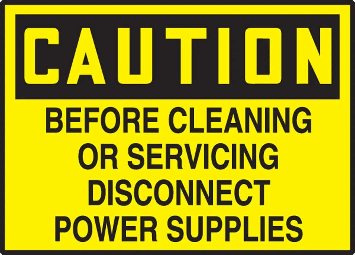 AccuformNMC LEQM632XVE OSHA Caution Equipment Safety Label, Before Cleaning Or..., Adhesive Dura Vinyl, 3-1/2" H x 5" W