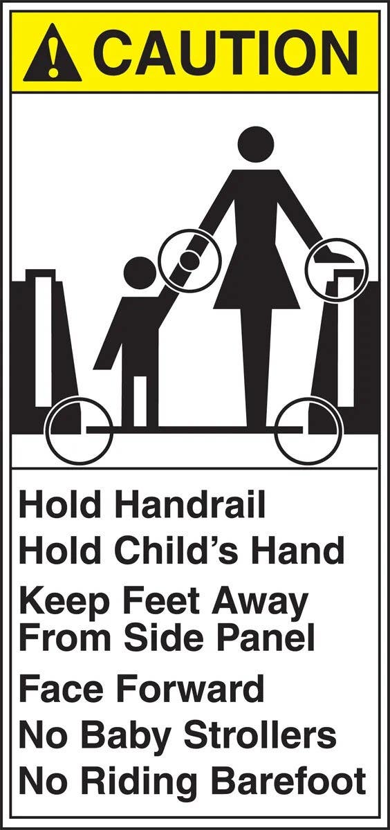 AccuformNMC LEQM703 ANSI Caution Safety Label, Hold Handrail, Hold Child's Hand..., Adhesive Dura-Vinyl, 8" H x 4-3/4" W